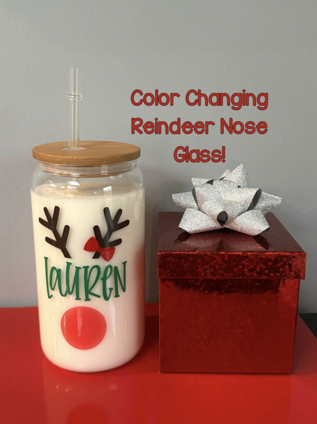 COLOR CHANGING Reindeer Nose 16oz Beer Glass Can