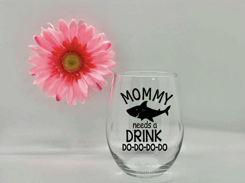 Mommy Shark Stemless Wine Glass