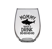 Mommy Shark Stemless Wine Glass