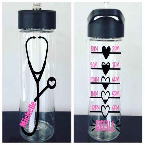 Personalized Stethoscope Water Bottle Tracker | Many Different Colors & Font Styles To Choose From!