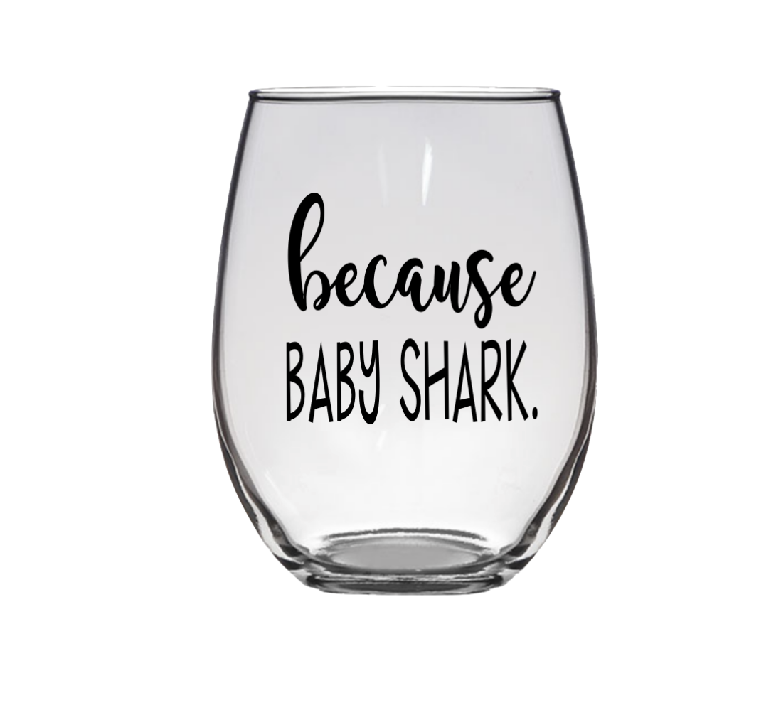 Funny Baby Shark Stemless Wine Glass