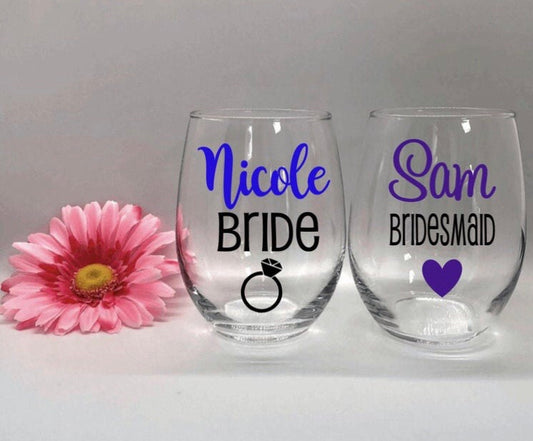 Personalized Bachelorette Stemless Wine Glasses