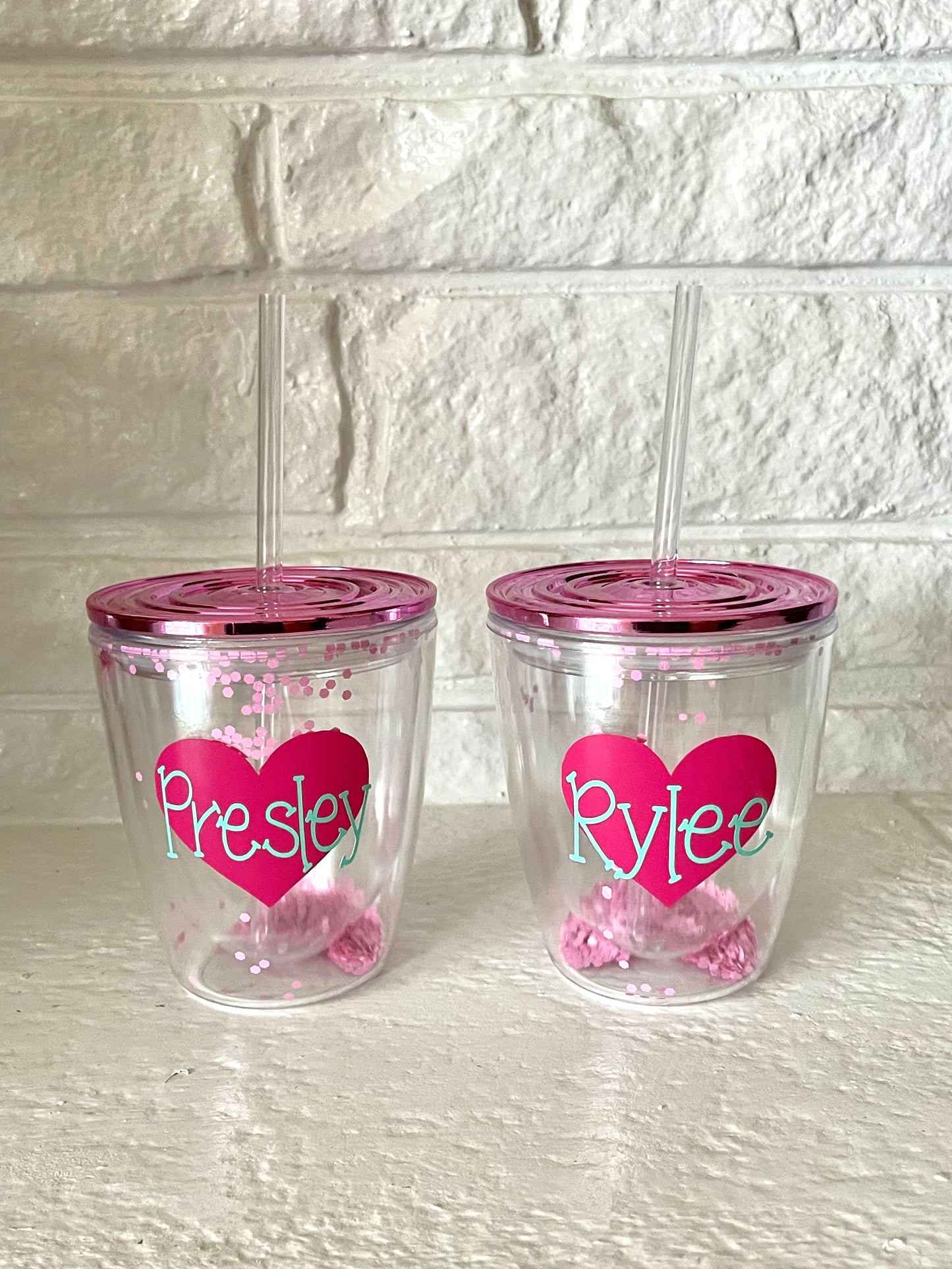 Kids Valentine's Day Pink Confetti Tumblers