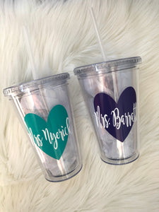Personalized Heart Tumblers | Many Different Colors & Font Styles To Choose From!