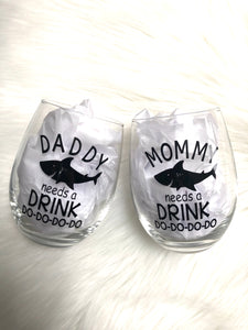 Mommy & Daddy Shark Wine Glasses