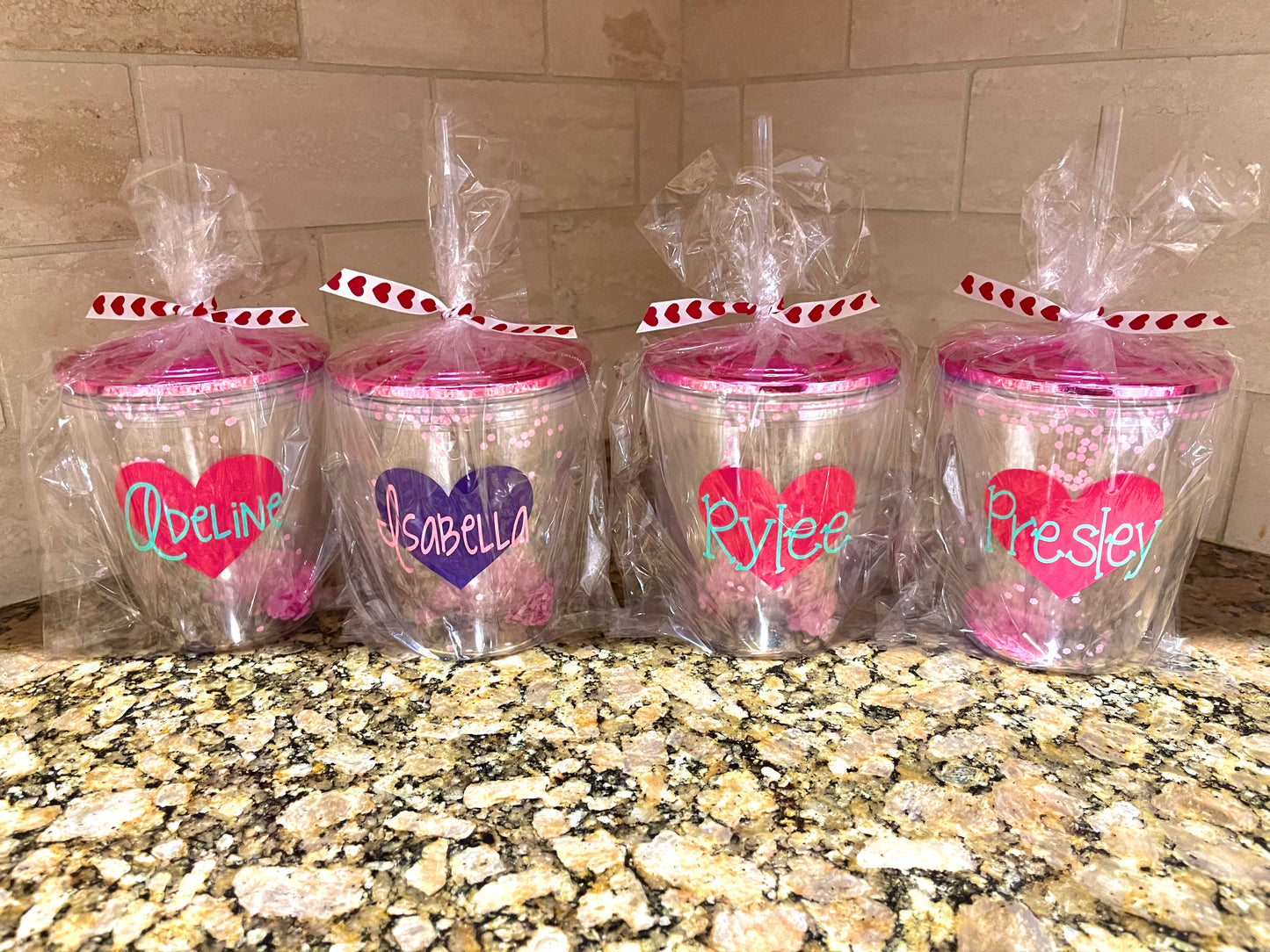 Kids Valentine's Day Pink Confetti Tumblers