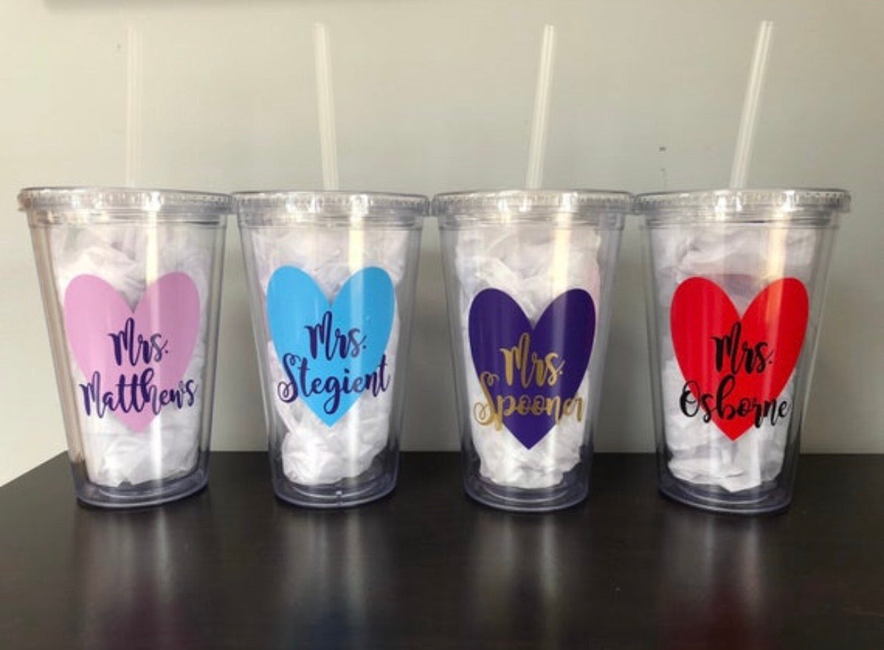 Personalized Heart Tumblers | Many Different Colors & Font Styles To Choose From!