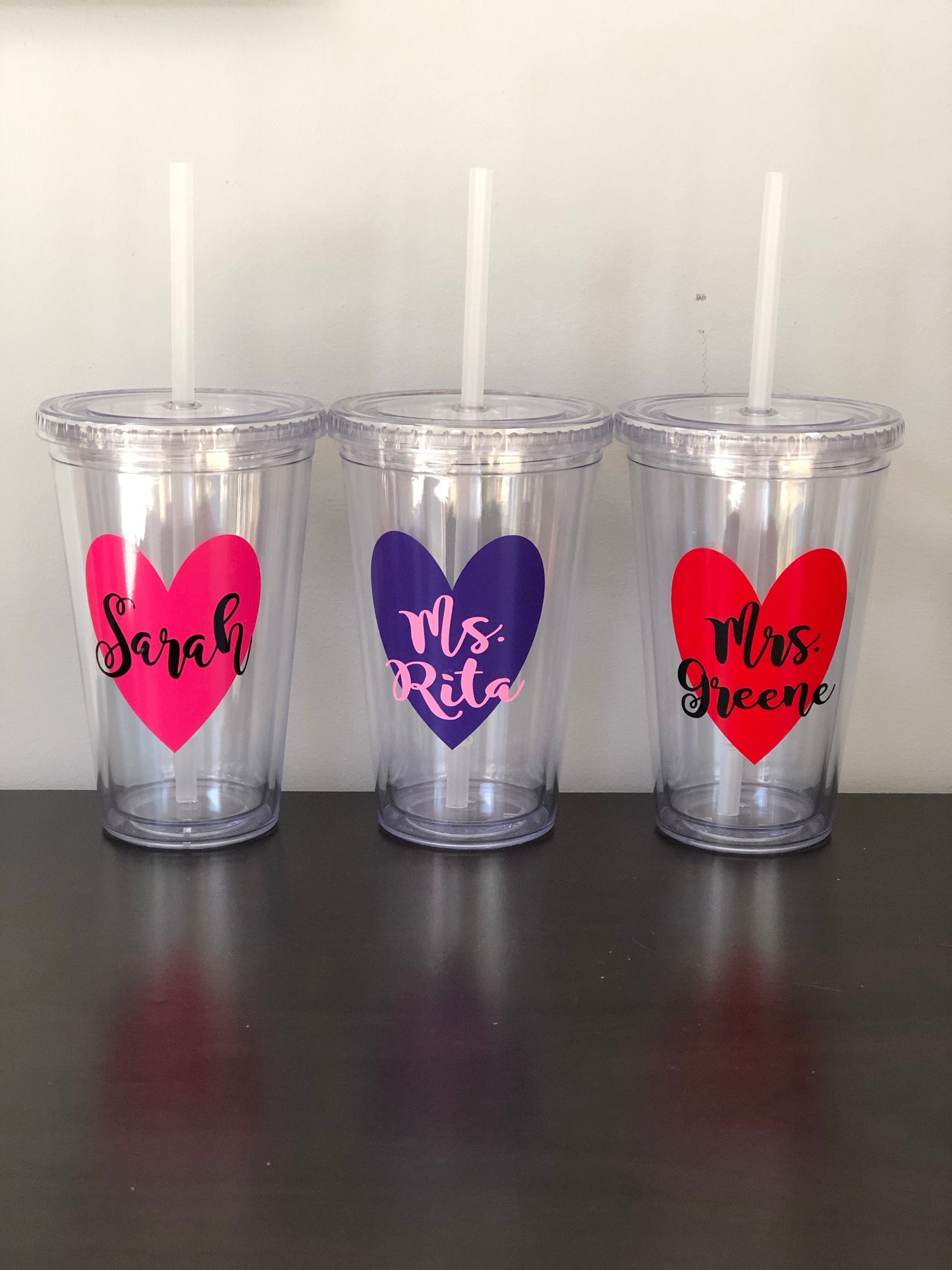 Personalized Heart Tumblers | Many Different Colors & Font Styles To Choose From!