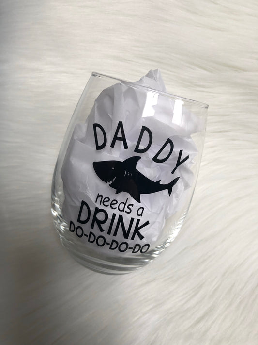 Daddy Shark Stemless Wine Glass