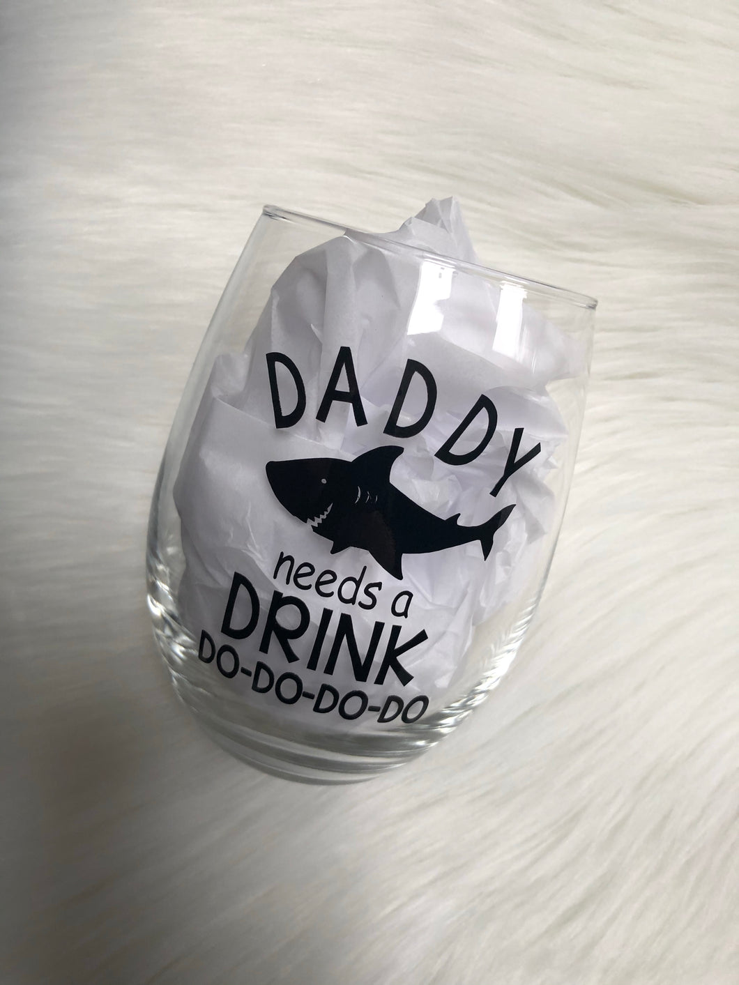 Daddy Shark Stemless Wine Glass